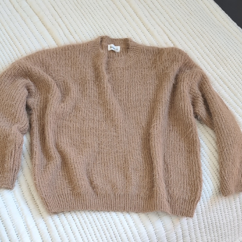 &Merci Oversized Fuzzy Beige Sweater Size S